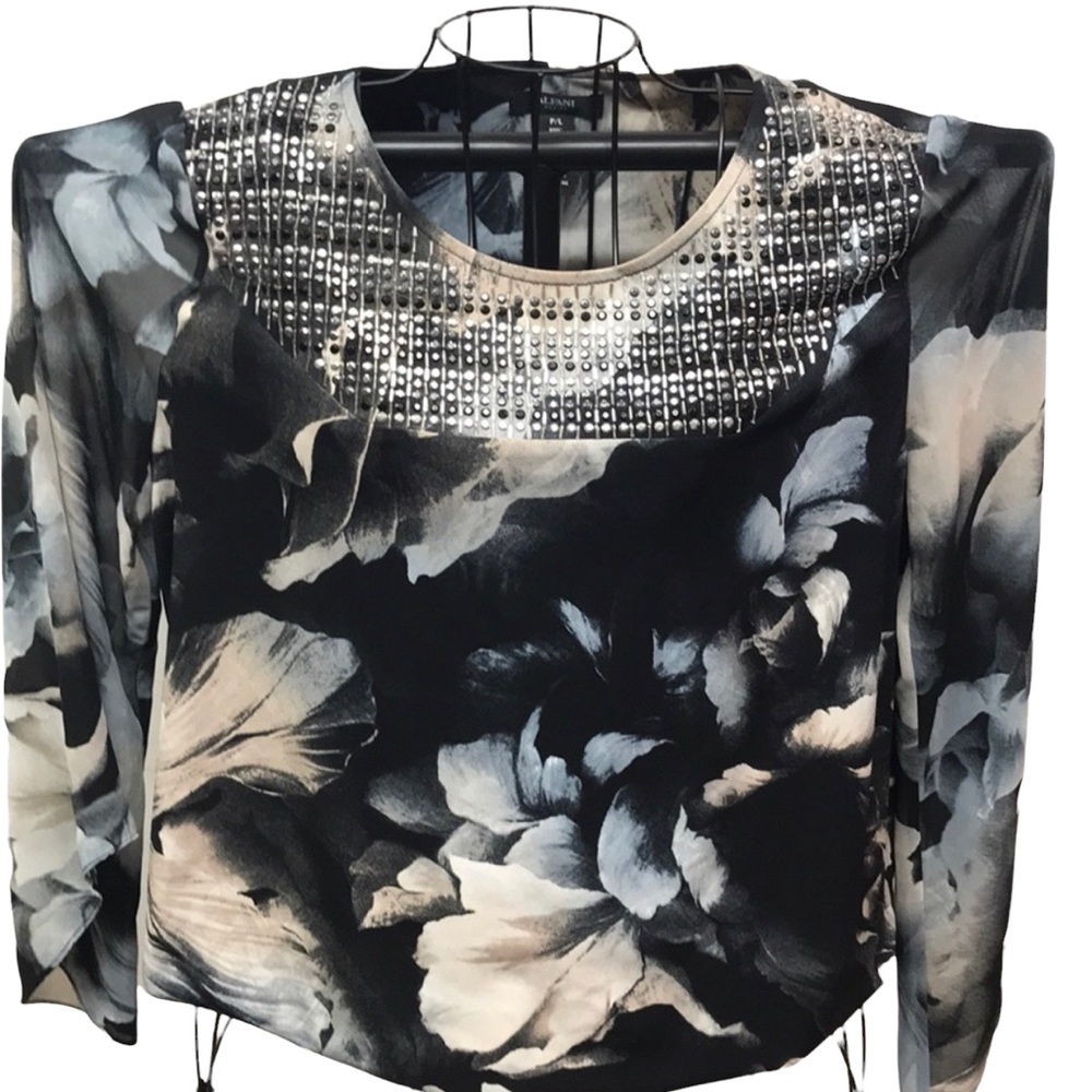 Alfani Floral Beaded Neckline Blouse